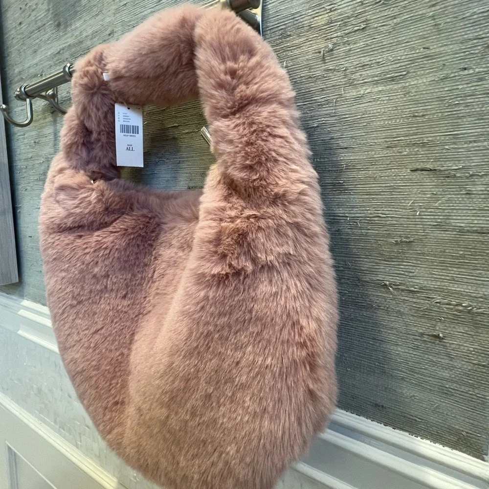 NWT new Melie Bianco Brigitte faux fur satchel bag purse mauve pink